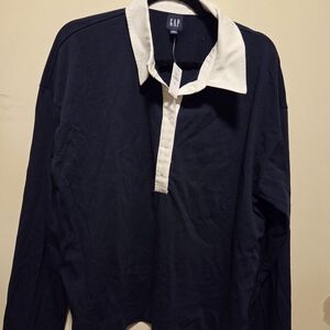 NWT GAP Women's Polo Shirt in Black with White Accents
